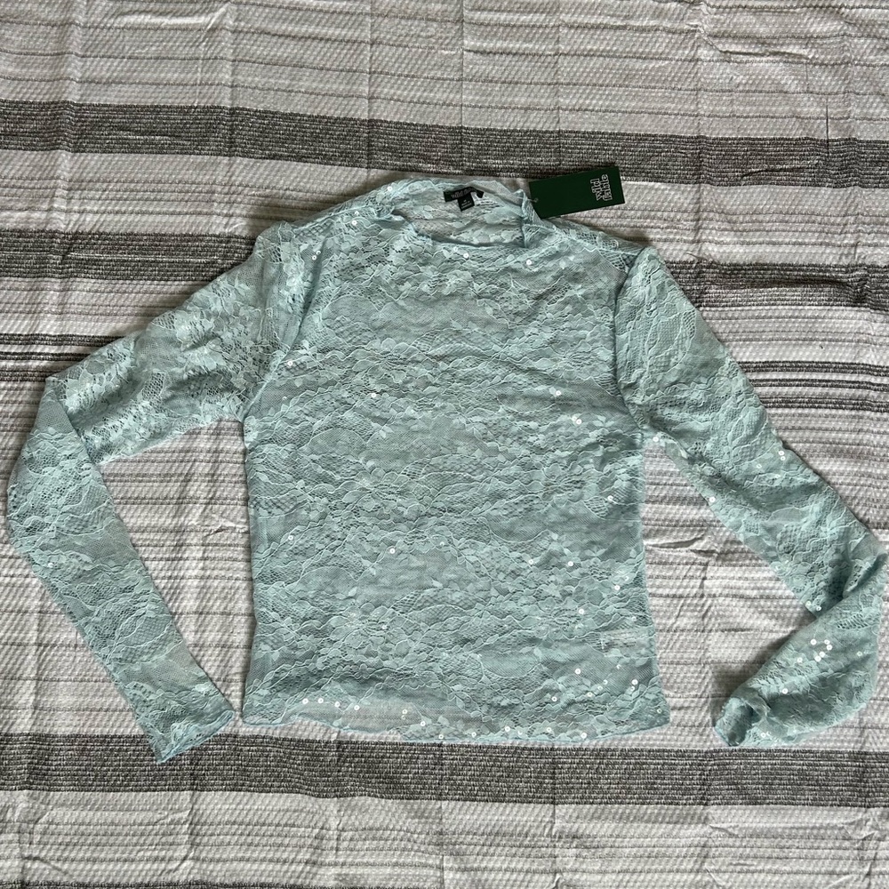 Wild Fable Women’s M | Floral Lace Top with Sequins in Light Blue